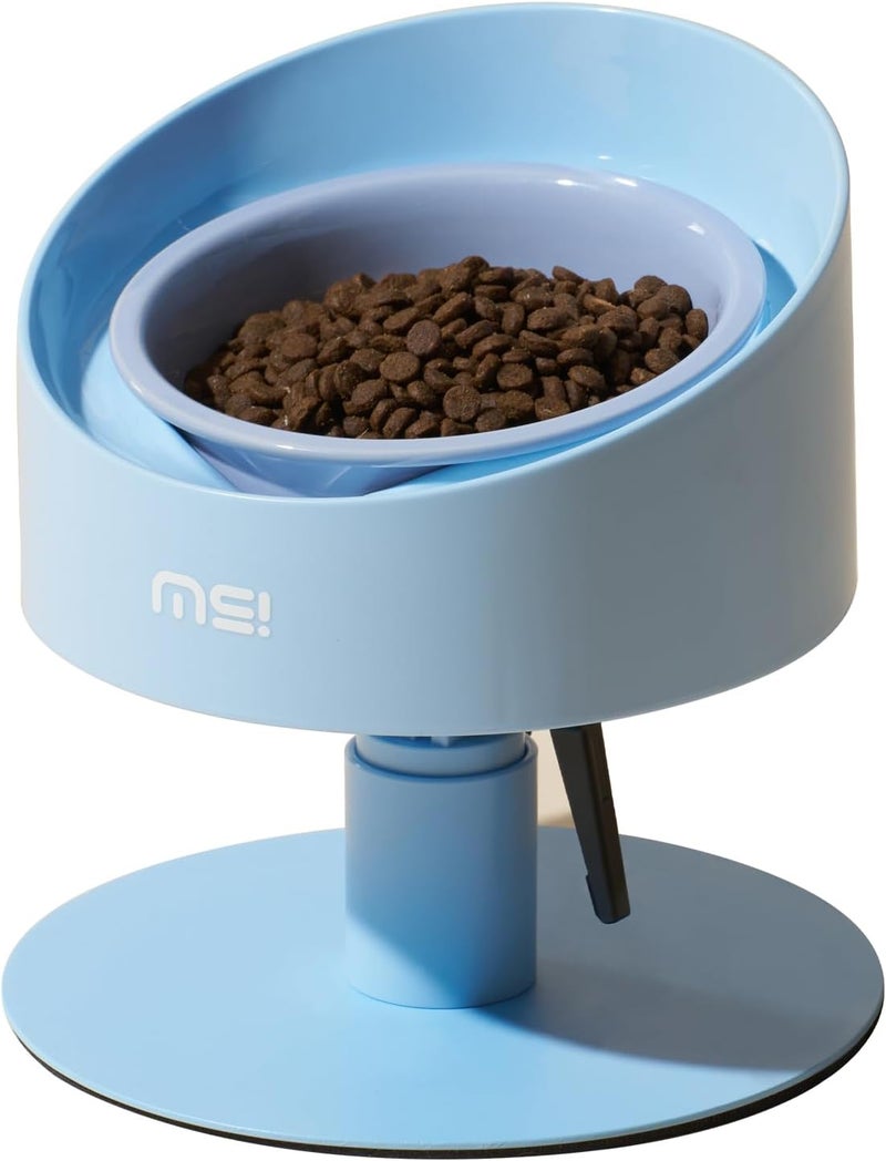 MS!MAKE SURE Adjustable Raised Cat Bowls, Ceramic Elevated Cat Bowls, Pet Bowl with Anti - Slip Rubber Pad, Leak - Proof, Lead & Cadmium Free, Whisker - Friendly, for All Life Stages of Age Blue - Image 1